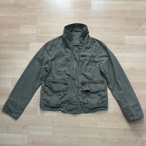VINTAGE GAP Men's Military Green Utility Jacket with High Collar